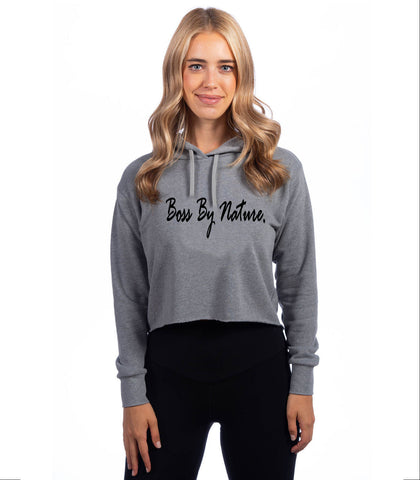 Boss by Nature Ladies Grey Simple Cropped Hoodie