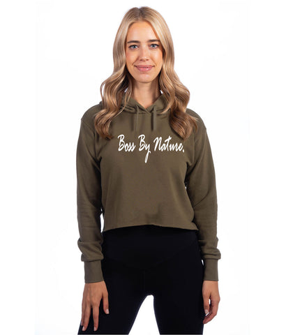 Boss by Nature Ladies Military Simple Cropped Hoodie