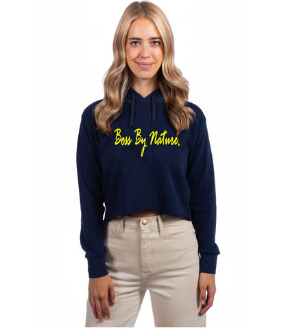 Boss by Nature Ladies Navy Blue Simple Cropped Hoodie