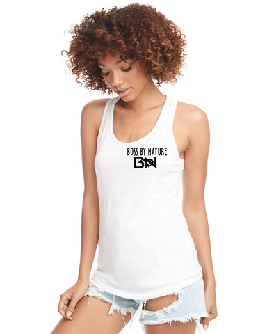 Boss By Nature Ladies White Racerback Tank Top
